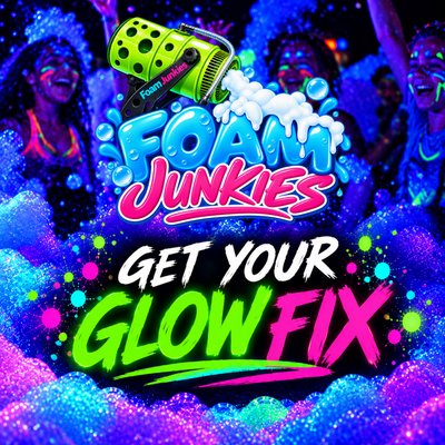 Foam Junkies UV glow foam party under blacklight